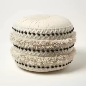 Image of Sahara Cream & Black Macrame Tufted Boho Pouffe - Natural - Homescapes