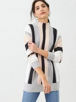 Image of Wallis Vertical Stripe Boucle Jumper - Navy, Multi, Size S, Women