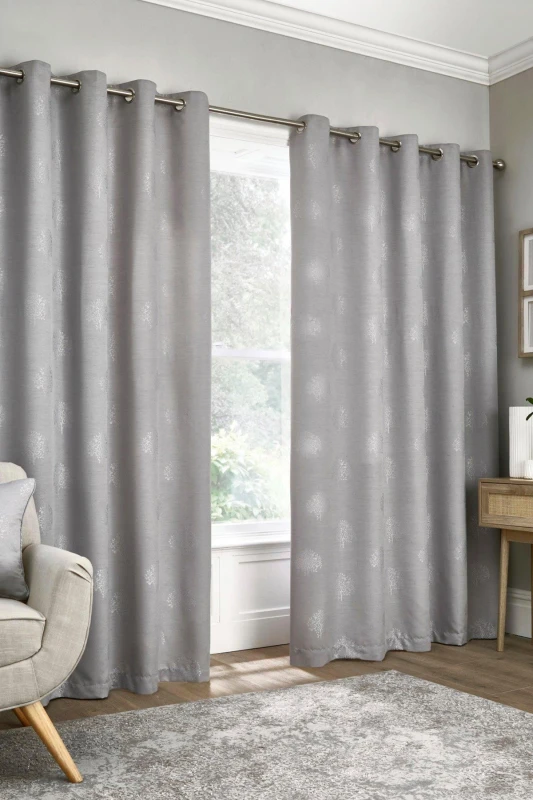 Image of Appletree 'Harvest' Jacquard Pair of Eyelet Curtains in Silver Size: 168cm width x 229cm drop Silver Unisex 168cm width x 229cm drop