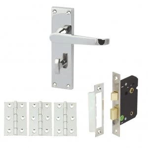 Image of Straight Victorian Bathroom Door Handle Set with Lock and Hinges