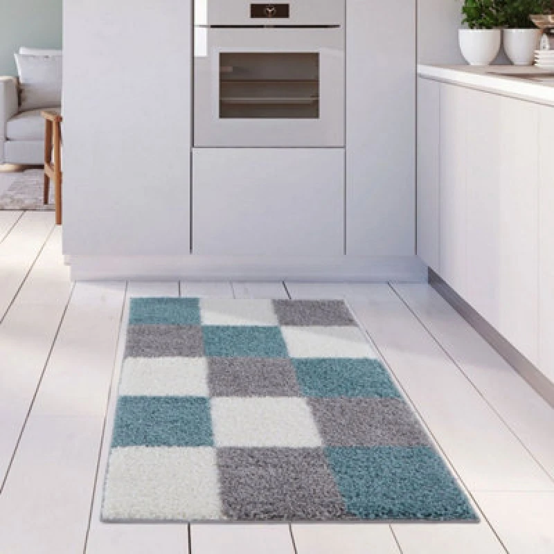 Image of The Rugs Myshaggy Collection Rugs Geometric Design 381 Duck Egg Blue