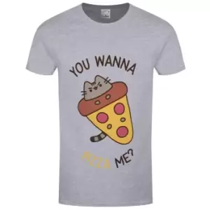 Image of Pusheen Womens/Ladies You Wanna Pizza Me Heather Boyfriend T-Shirt (XXL) (Grey Heather)