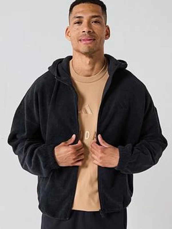 Image of Adidas SPORTSWEAR Future Icons Fleece Zip-Up Sweatshirt Black Men M