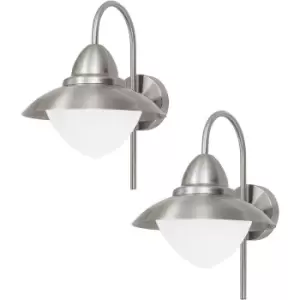 Image of 2 PACK IP44 Outdoor Wall Light Stainless Steel Opal Fisherman 60W E27 Lamp