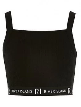 Image of River Island Ribbed Cross Over Cropped Top Black Size 7-8 Years Girls