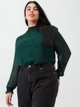 Image of Oasis Curve Agate Animal Chiffon Shirred Neck Blouse - Multi Green