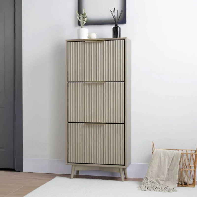 Image of Home Garden Direct Monza Shoe Storage Cabinet with Fluted Doors Pale Ash in Grey Grey Unisex