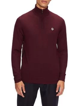 Image of Ted Baker Half Zip Knitted Jumper - Red, Size 2, Men