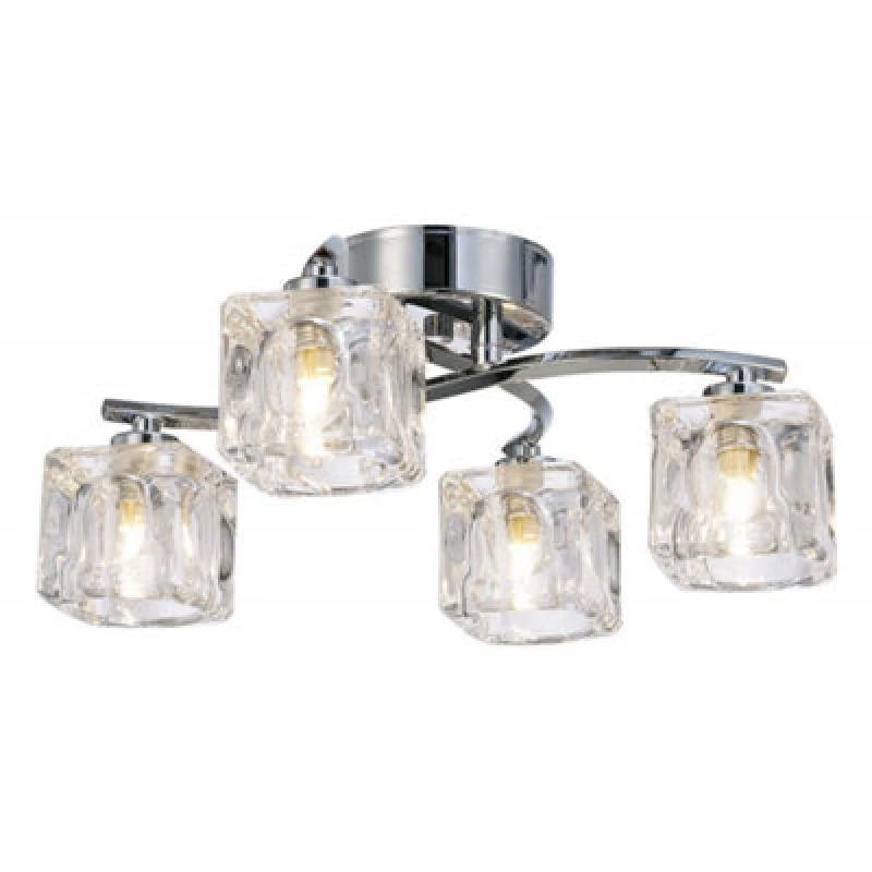 Image of Happy Homewares Modern Polished Chrome 4-Bulb Ceiling Light With Square Clear Ice Cube Shades