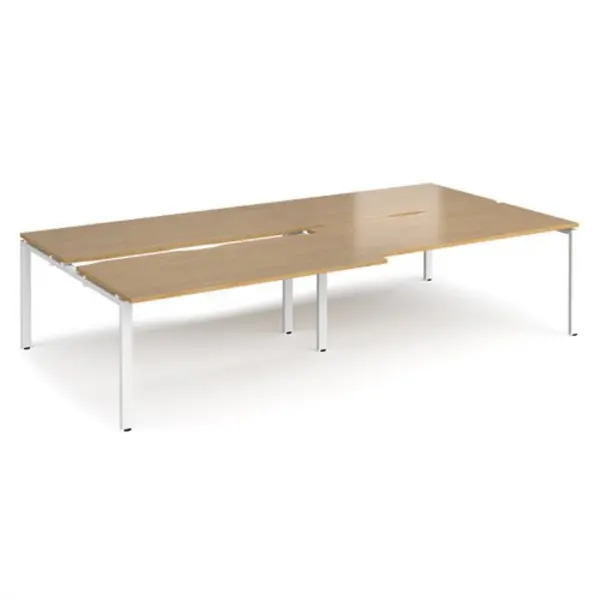Image of Adapt Bench Desk 4 Person Rectangular Desks 3200mm With Sliding Tops Oak Tops With White Frames 1600mm Depth Adapt Oak STE3216-WH-O