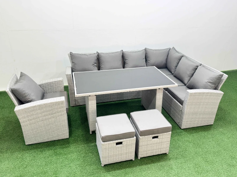 Image of Fimous Outdoor Garden Furniture Sets 9 Seater Wicker Rattan Corner Sofa Sets in Light Grey Light Grey Unisex