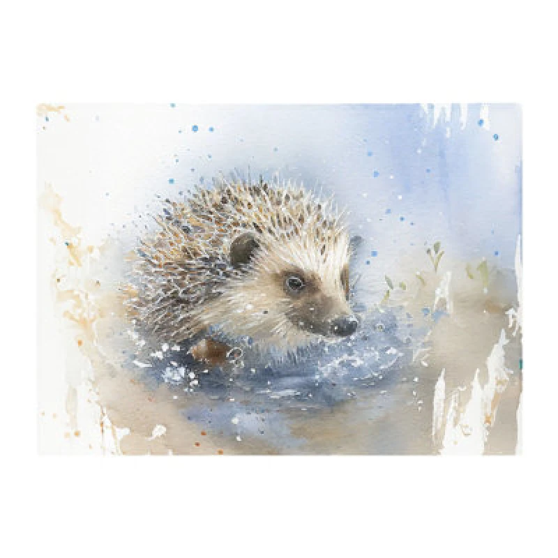 Image of Warren Reed Designer Hedgehog Watercolour Glass Chopping Board