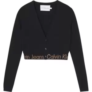 Image of Calvin Klein Jeans Logo Intarsia Short Cardigan - Black