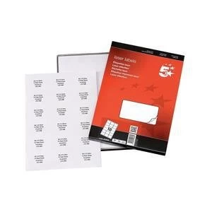 Image of 5 Star Multipurpose Labels Laser 18 per Sheet 63.5x46.6mm White 1800 Labels