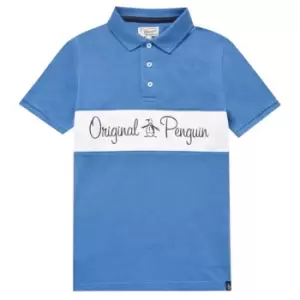 Image of Original Penguin Short Sleeve Panel Polo Shirt Junior Boys - Blue