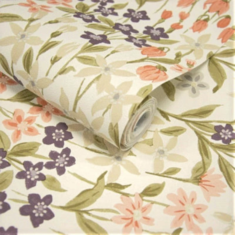 Image of Grandeco Bluebell Wood Floral Leaf Textured Wallpaper, Neutral