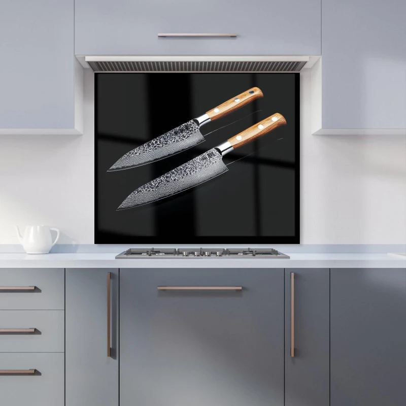 Image of Warren Reed - Designer Artisan Japanese Knives in Focus Kitchen Splashback in Black Size: 700mm x 750mm Black Unisex 700mm x 750mm