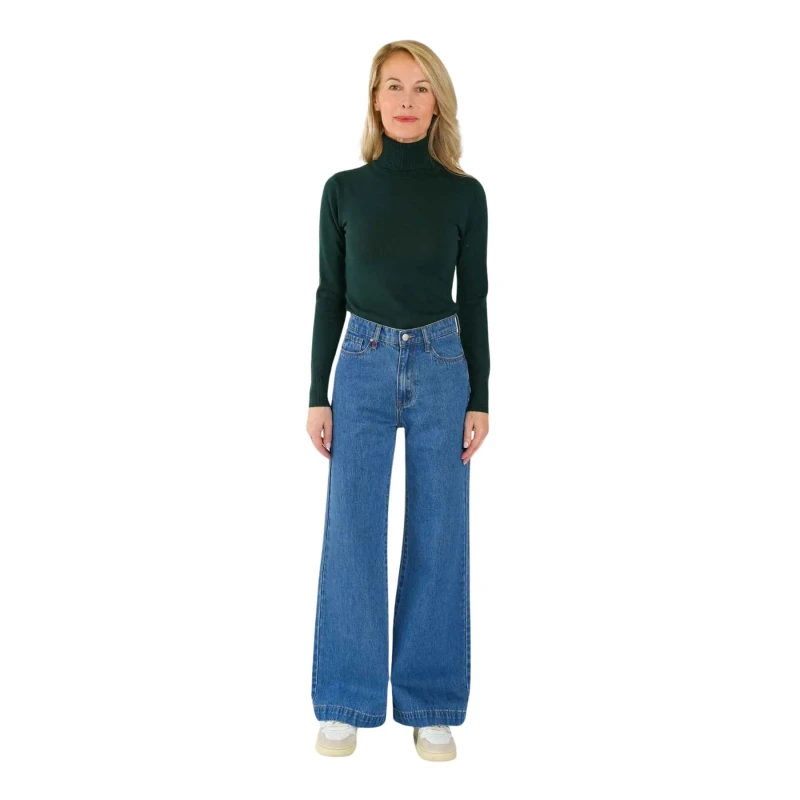 Image of F.A.M. Paris Womens wide stone mid-rise cotton jeans F.A.M. Paris Fleure Bleu Female M