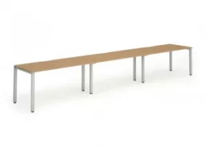 Image of Single Silver Frame Bench Desk 1200 Oak (3 Pod)