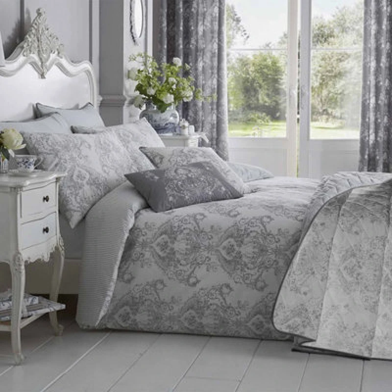 Image of Homescapes French Toile Patterned Duvet Cover Set Grey