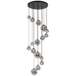 Image of Luminosa Marshall Ceiling Pendant, 16 Light G9, Satin Black, Smoke Plated Glass