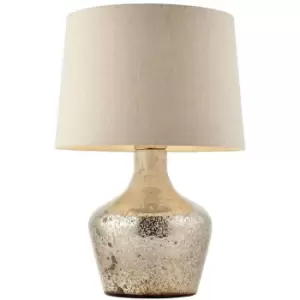 Image of Modern Table Lamp Hammered Pearl Ombre & White Linen Shade Feature Bedside Light