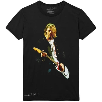 Image of Kurt Cobain - Guitar Photo Colour Unisex Large T-Shirt - Black