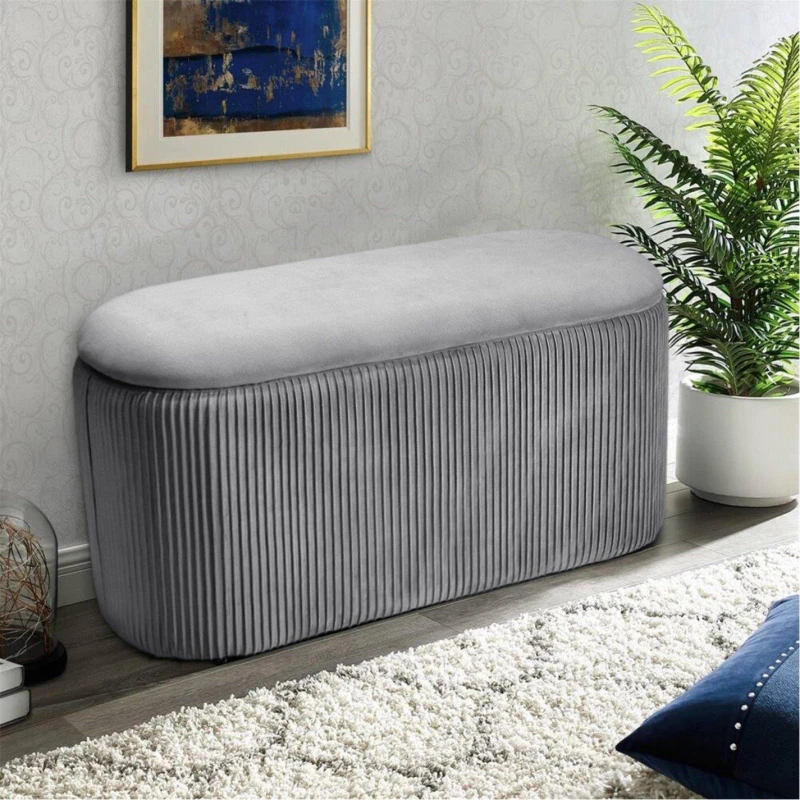 Image of Cottonfy UK Modern Pleated Storage Oval Ottoman Grey Grey M