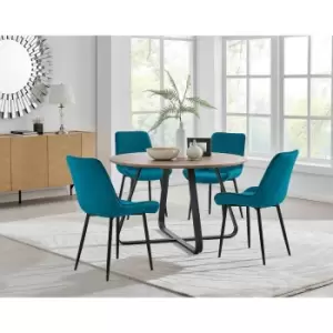 Image of Furniture Box Santorini Brown Round Dining Table and 4 Blue Pesaro Black Leg Chairs