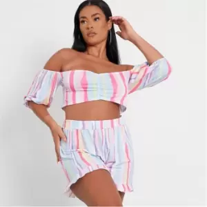 Image of I Saw It First Plus Size Stripe Ruched Front Milkmaid Crop Top - Multi