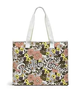Image of Radley 60S Floral Recycled Canvas Large Open Top Tote Bag - Natural