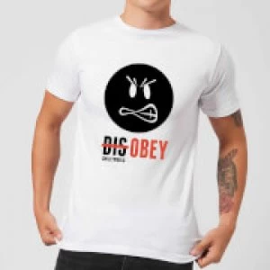 Image of Smiley World Slogan Disobey Mens T-Shirt - White - L