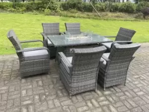 Image of Fimous 6 Seater Outdoor Dark Grey Rattan Complete Dining Set with Gas Fire Pit