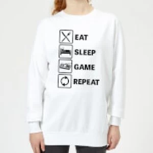 Image of Eat Sleep Game Repeat Womens Sweatshirt - White - 4XL
