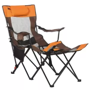 Image of Outsunny Foldable Reclining Garden Chairs with Footrest and Adjustable Backrest, Portable Camping Chair with Headrest, Cup Holder, Side Pocket Black