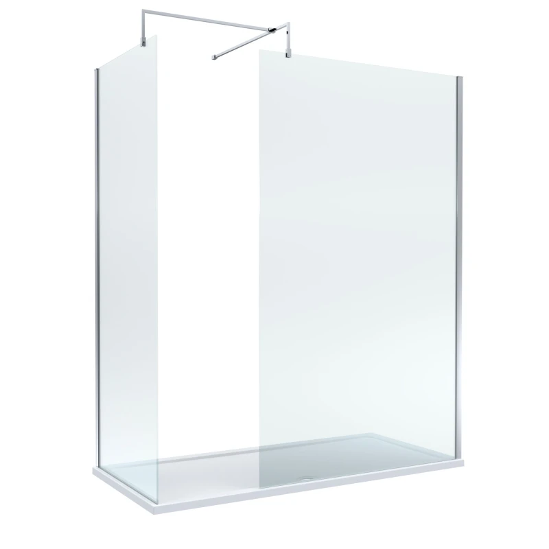 Image of Balterley 8mm Glass Wetroom Screens Chrome Profile and Tray 1700 x 800mm White