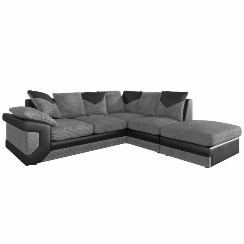 Image of LUXURY LIFE Dino Jumbo Cord Fabric 4 Seater L-Shape Corner Sofa in Grey (Right Hand Corner) SOFA-DINO-CORD-BLACK/GREY-RHF