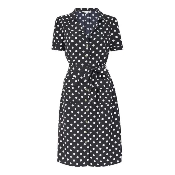 Image of Yumi Black Spot Retro Shirt Dress - Black