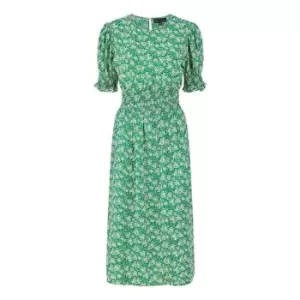 Image of Mela London Green Floral Shirred Waist Midi Dress - Green