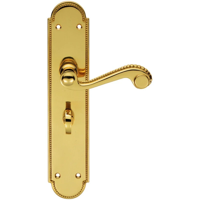 Image of Loops PAIR Beaded Pattern Handle on Bathroom Backplate 249 x 50mm Polished Brass Metallics