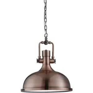 Image of Searchlight Industrial - 1 Light Dome Ceiling Pendant Antique Copper with Glass Diffuser, E27