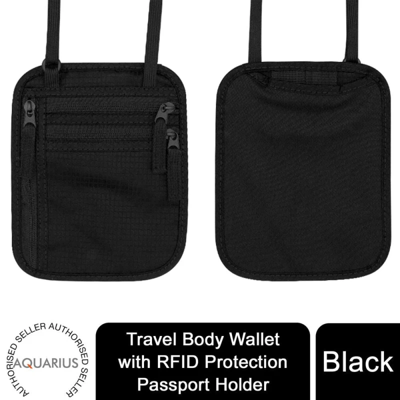 Image of Aquarius Travel Body Wallet with RFID Protection 'Passport Holder' Black