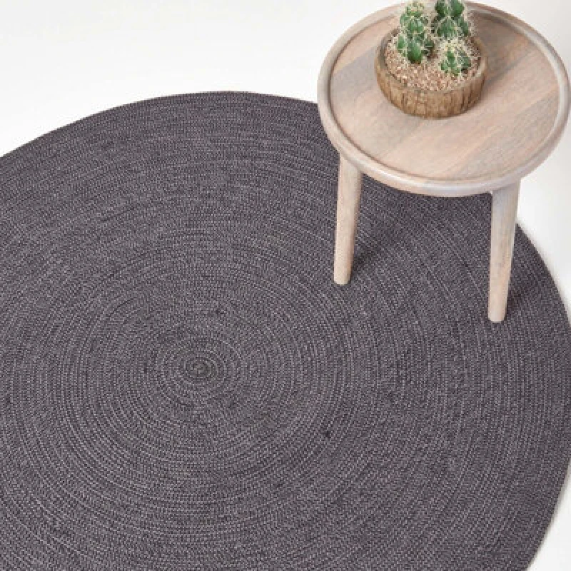 Image of Homescapes Grey And Black Handmade Woven Braided Rug, 120 Cm Round