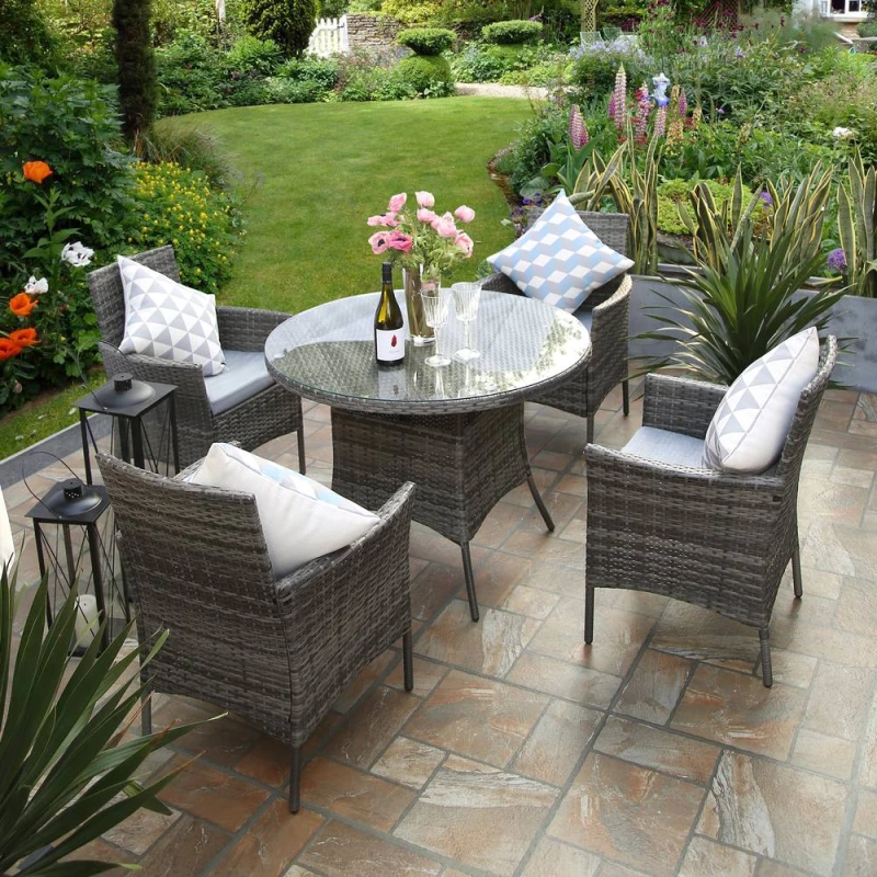 Image of RAYGAR RayGar Rattan Bistro Set 4 Seater Round Table - Grey RG0531