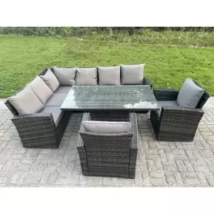 Image of Fimous 8 Seater Outdoor Dark Grey PE Rattan Lounge Complete Sofa Set with Adjustable Table