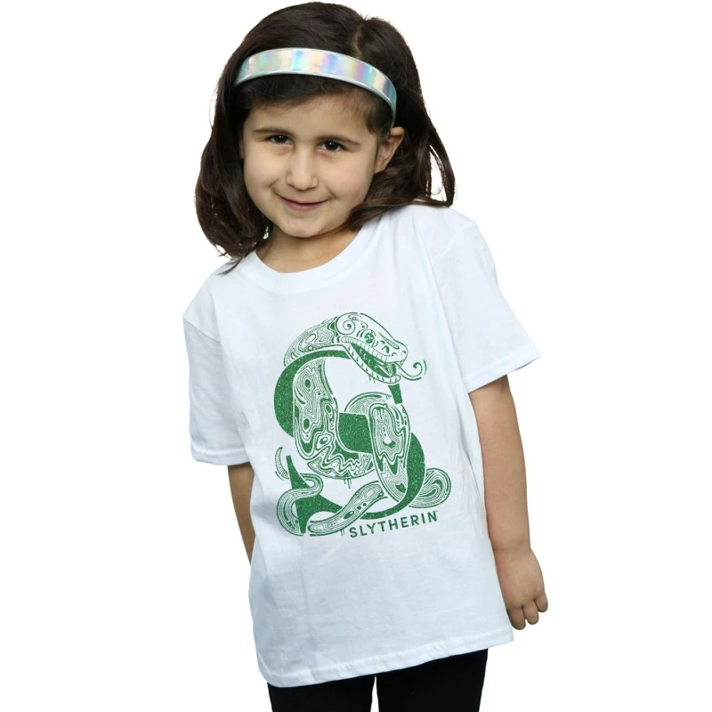 Image of Harry Potter Slytherin Glitter Cotton T-Shirt White female