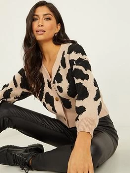 Image of Quiz Stone Knitted Animal Cardigan - S - natural
