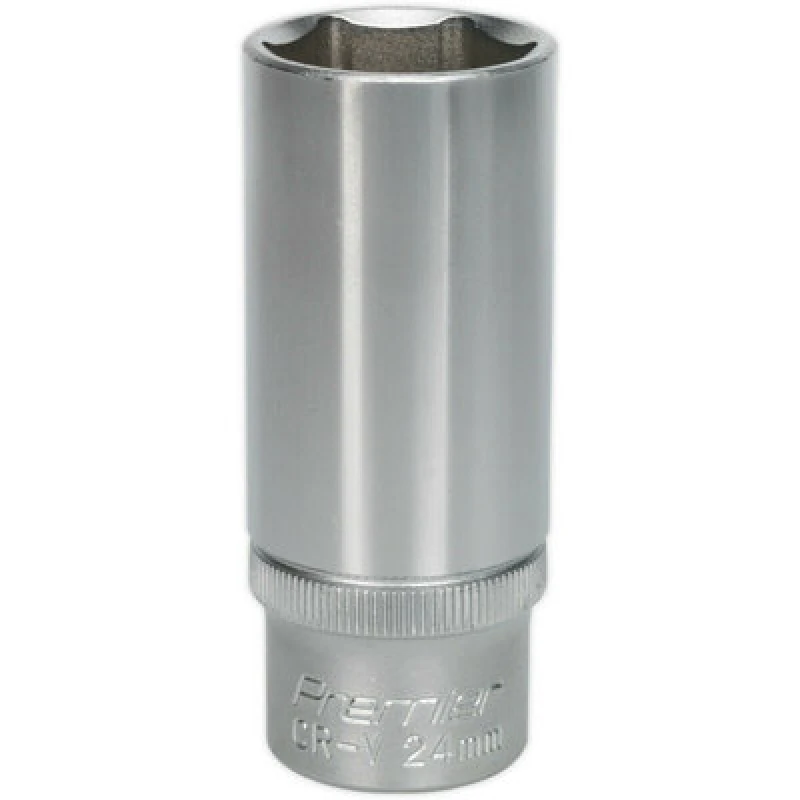 Image of Loops 24mm Steel Deep Drive Socket - 1/2" Square Drive - Chrome Vanadium Socket Metallics