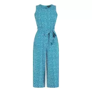 Image of Mela London Teal Daisy Sleeveless Culotte Jumpsuit - Blue