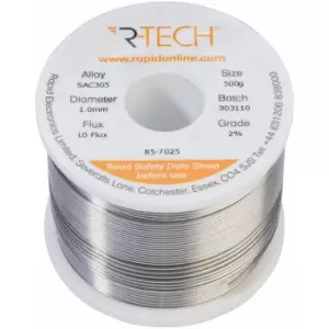 Image of 857025 SAC305 Solder 2% L0 Flux Halide-Free 1.0mm 500g Reel - R-tech